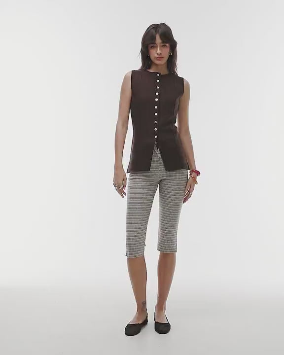 Topshop longline compact knitted waistcoat in brown