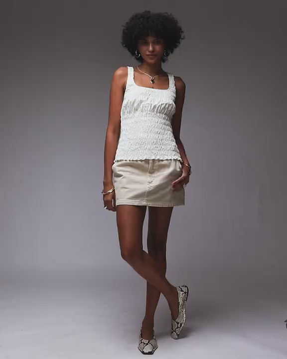 Topshop shirred poplin sleeveless top in ivory