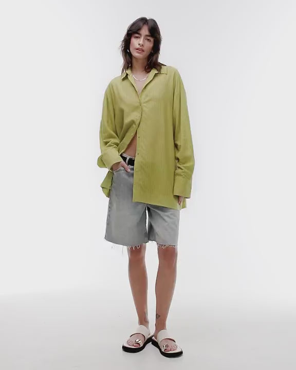 Topshop linen look shirt in green stripe