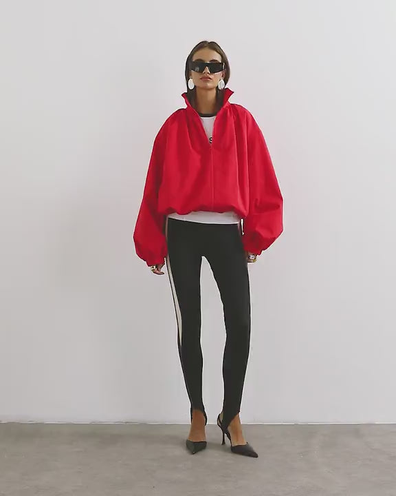 Topshop pleated funnel neck anorak in red