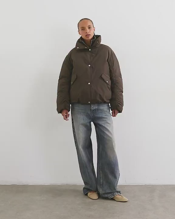 Topshop double collar detail puffer jacket in brown
