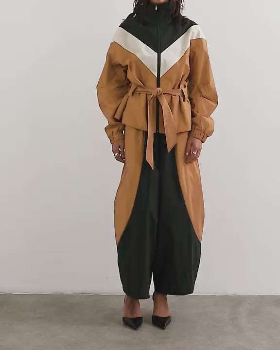 Topshop colour block horseshoe trouser in brown and black