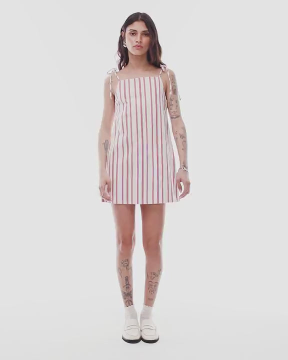 Topshop denim mini dress in red stripe