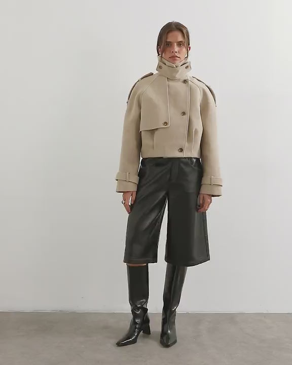 Topshop cropped wool blend trenchÂ in stone