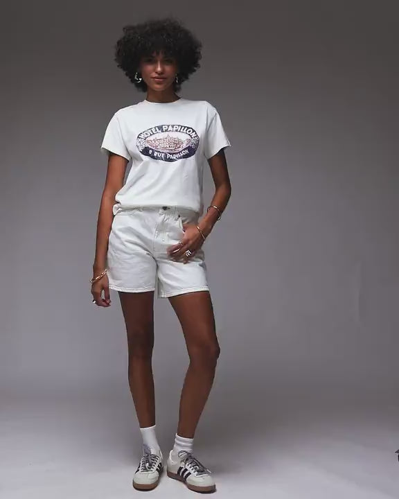 Topshop Editor denim shorts in bone