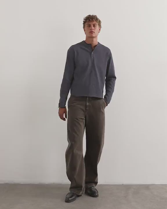 Topman relaxed fit crop heavyweight slub raw edge henley in slate