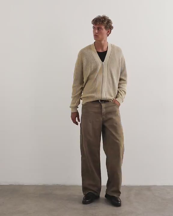 Topman relaxed fit acid wash knitted zip through cardigan in beige