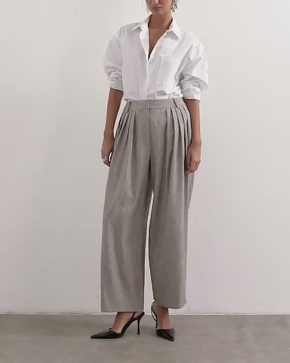 Topshop co ord  multi pleated wide leg trouser in taupe marl