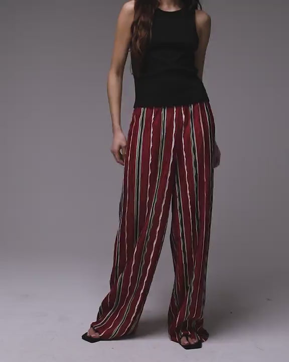 Topshop stripe plisse wide leg trouser in red