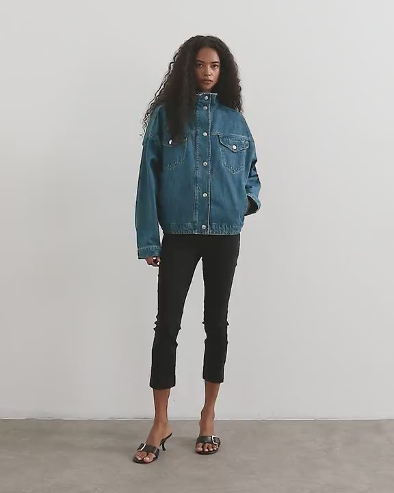 Topshop funnel neck denim jacket in green cast