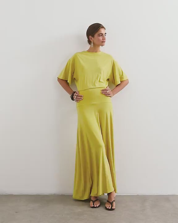 Topshop viscose blend jersey dropped waist maxi dress in lime