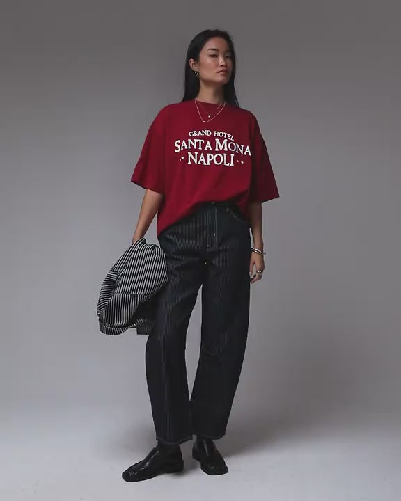 Topshop graphic Santa Mona Napoli oversized tee in red