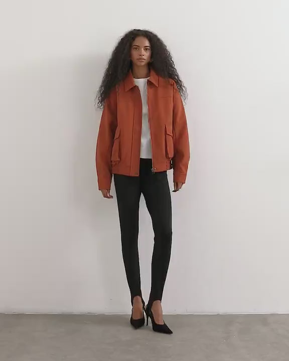 Topshop faux leather oversized bomber jacket in burnt umber