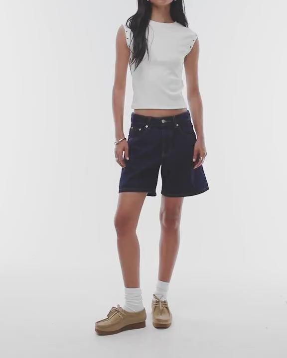 Topshop denim Editor shorts in raw look indigo