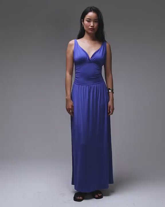 Topshop ruched waist cami maxi dress in cobalt blue