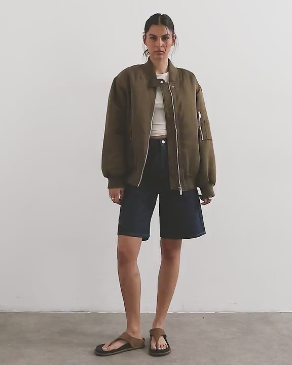 Topshop nylon bomber jacket in khaki