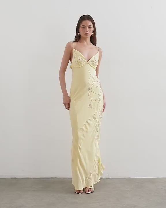 Topshop embellished raffia slip dress with frill in yellow