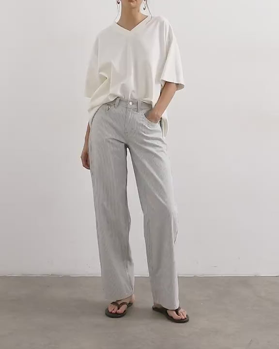 Topshop Cinch low rise relaxed jean in blue and white stripe
