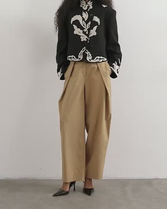 Topshop pleat barrel trouser in beige