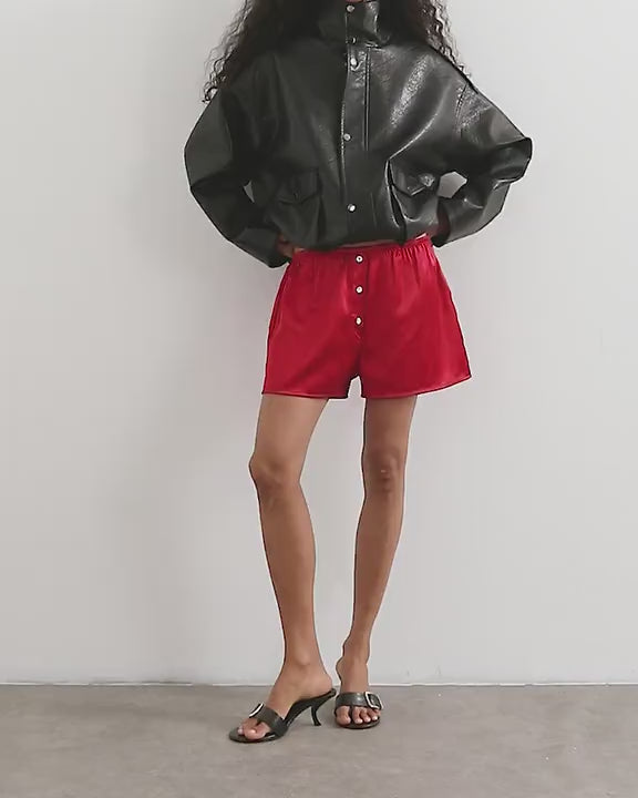 Topshop satin button detail short in red