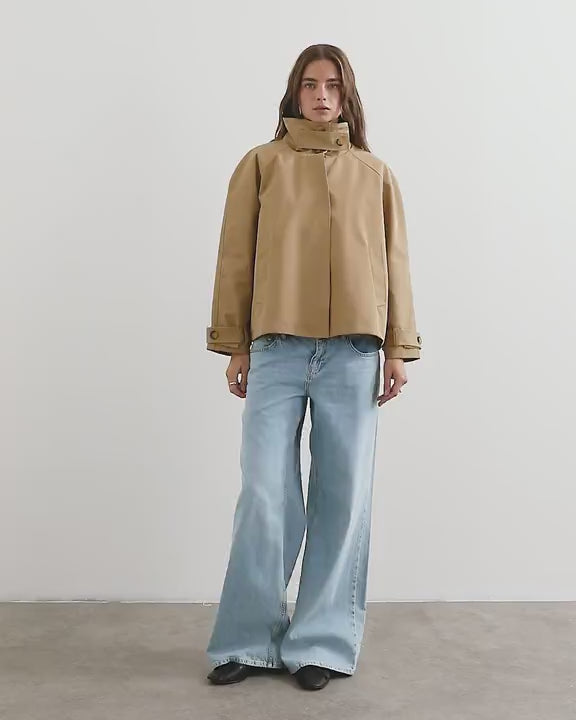 Topshop funnel neck cropped trench coat in camel