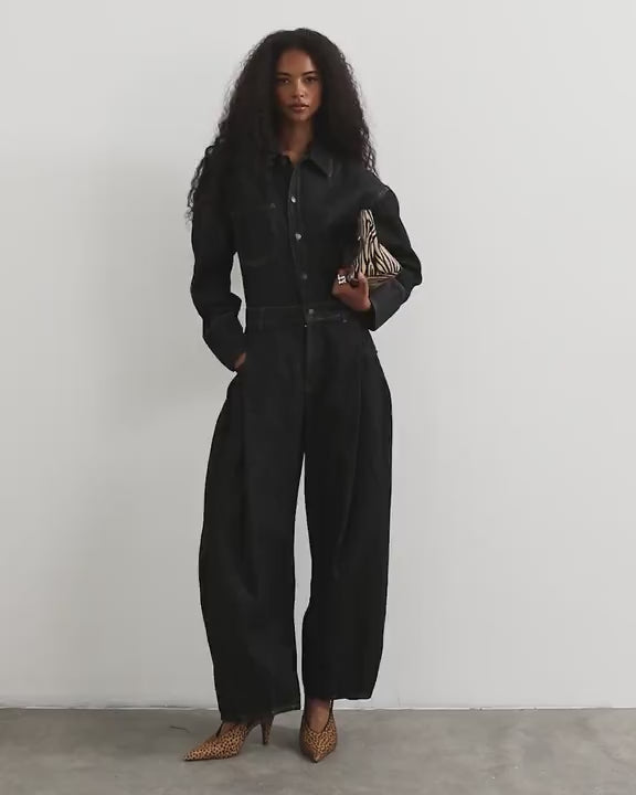 Topshop denim cocoon jumpsuit in black
