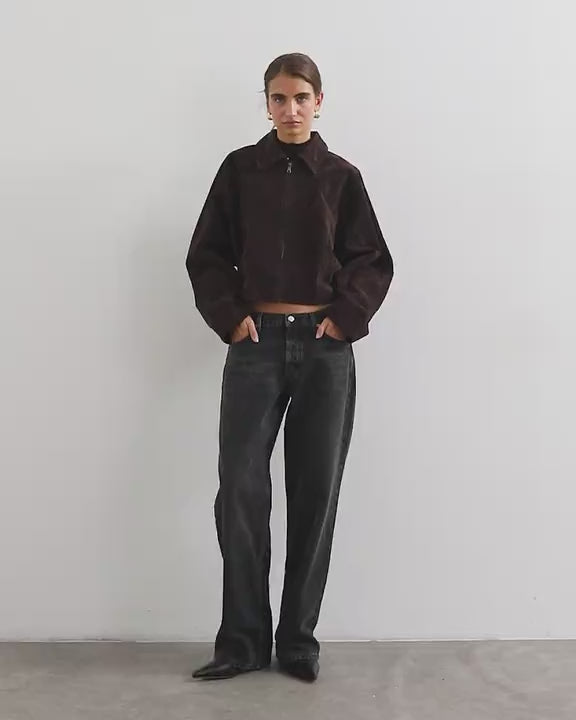 Topshop co-ord premium real suede jacket in brown