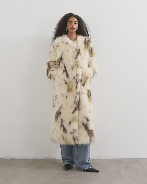Topshop longline faux fur coat in cow