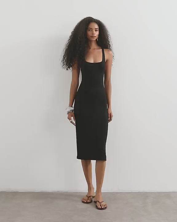 Topshop premium jersey double layered skinny strap 90s length midi dress in black