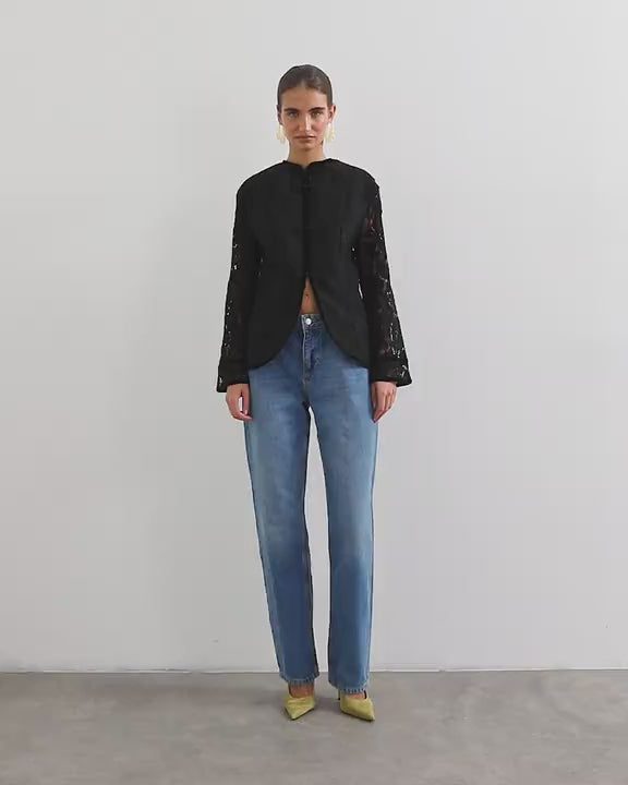 Topshop soft mandarin lace jacket in black