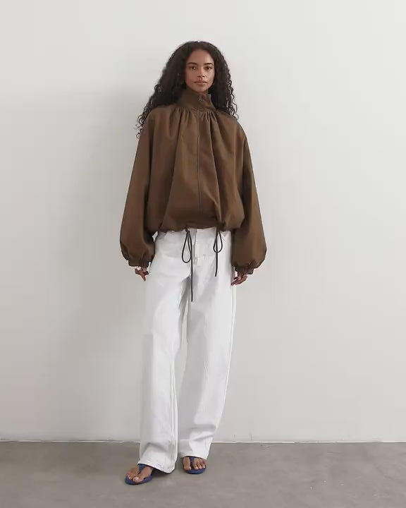 Topshop pleated funnel neck anorak in khaki