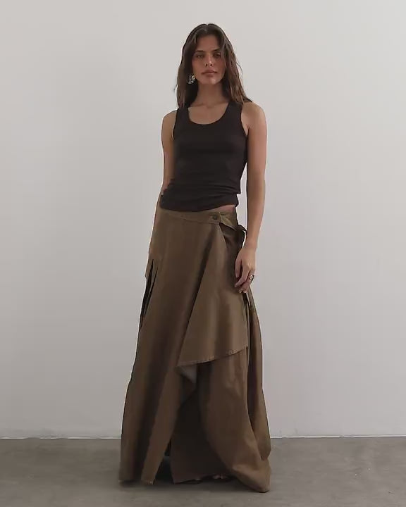 Topshop X Cara scoop neck semi sheer tank top in brown