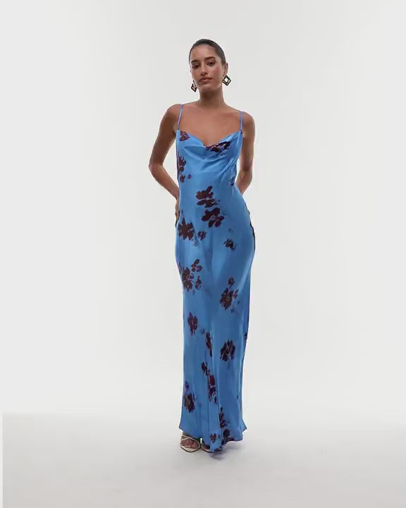 Topshop cowl maxi slip dress in blue floral