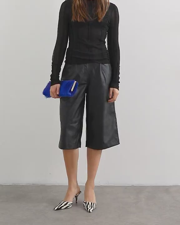 Topshop faux leather bermuda shorts in black