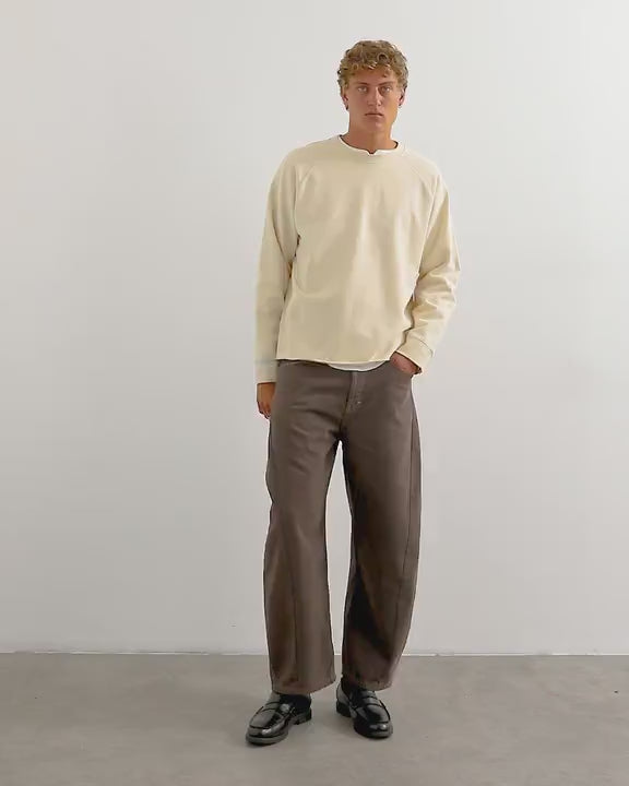 Topman classic fit crop raglan sweatshirt with raw hem in ecru
