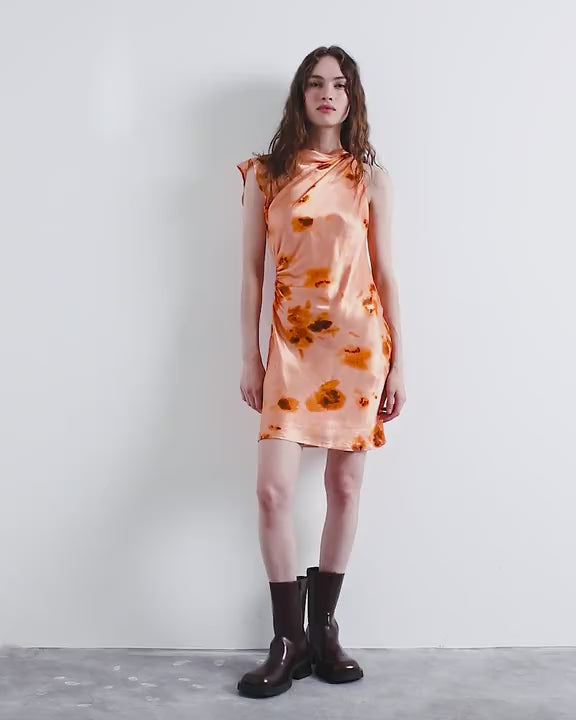 Topshop grown one shoulder ruched waist mini dress in print
