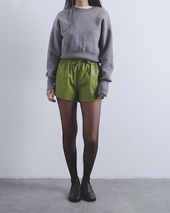 Topshop faux leather runner short in green