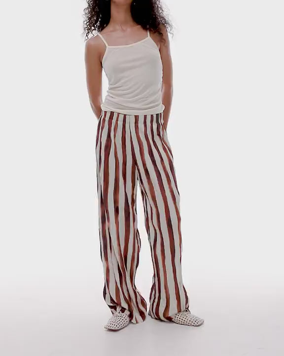 Topshop stripe crinkle wide leg trousers in brown