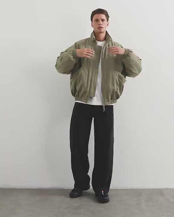 Topman oversized fit twill nylon funnel neck bomber jacket in khaki