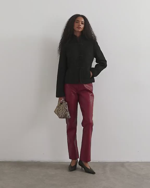 Topshop boucle short mandarin jacket with frogging in black