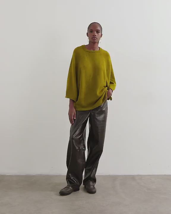 Topshop faux leather croc barrel trousers in chocolate
