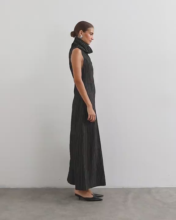 Topshop dropped waist funnel neck maxi dress in rust woven stripe