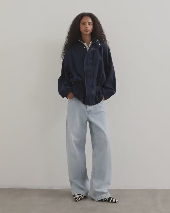 Topshop Elastic waist funnel top in indigo 