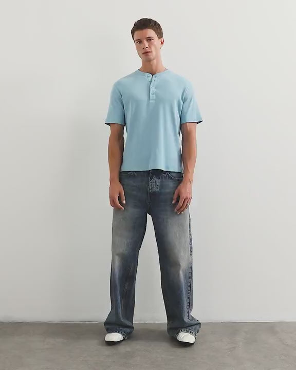 Topman slim fit rib henley t-shirt in light blue