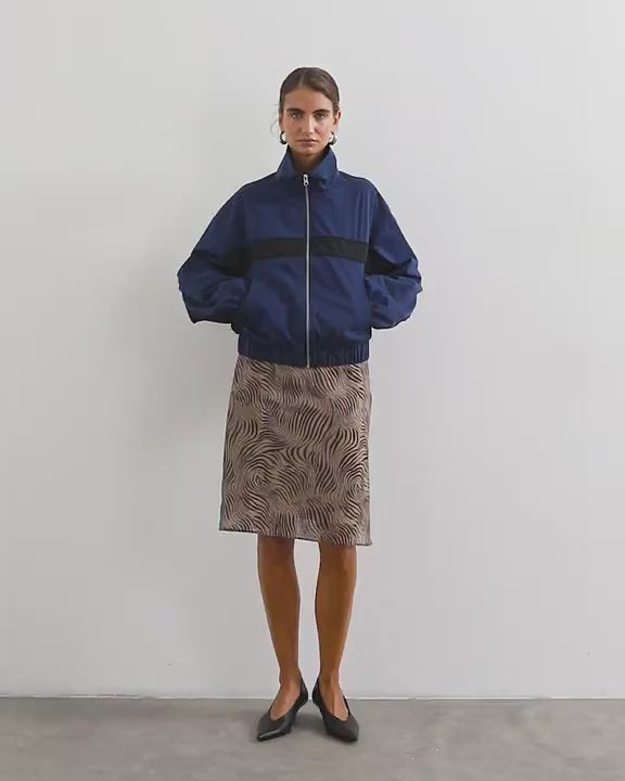Topshop contrast stripe funnel neck track jacket in navy