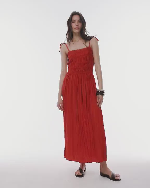 Topshop crinkle ruched bust midi dress in deep orange