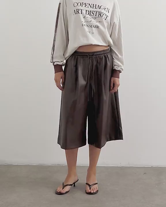 Topshop faux leather culotte in brown