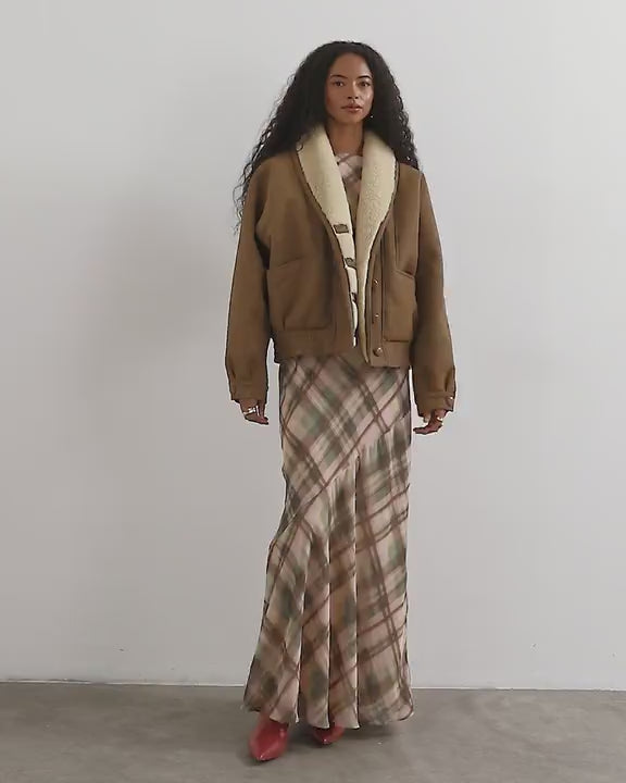 Topshop bonded shearling shawl collar in tan