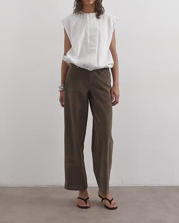 Topshop faux suede cinch trouser in khaki