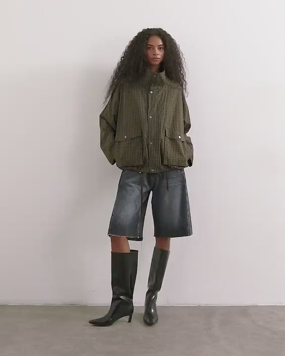 Topshop bubble hem trench in check